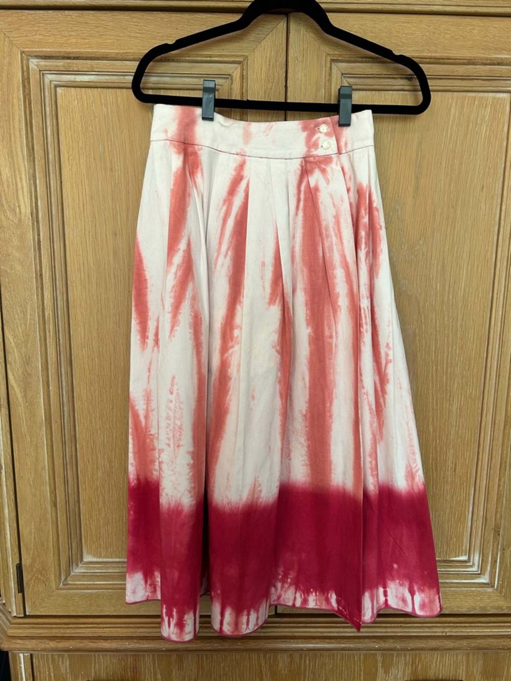 Anthropologie White & Coral Tie-Dye A-Line Midi Skirt